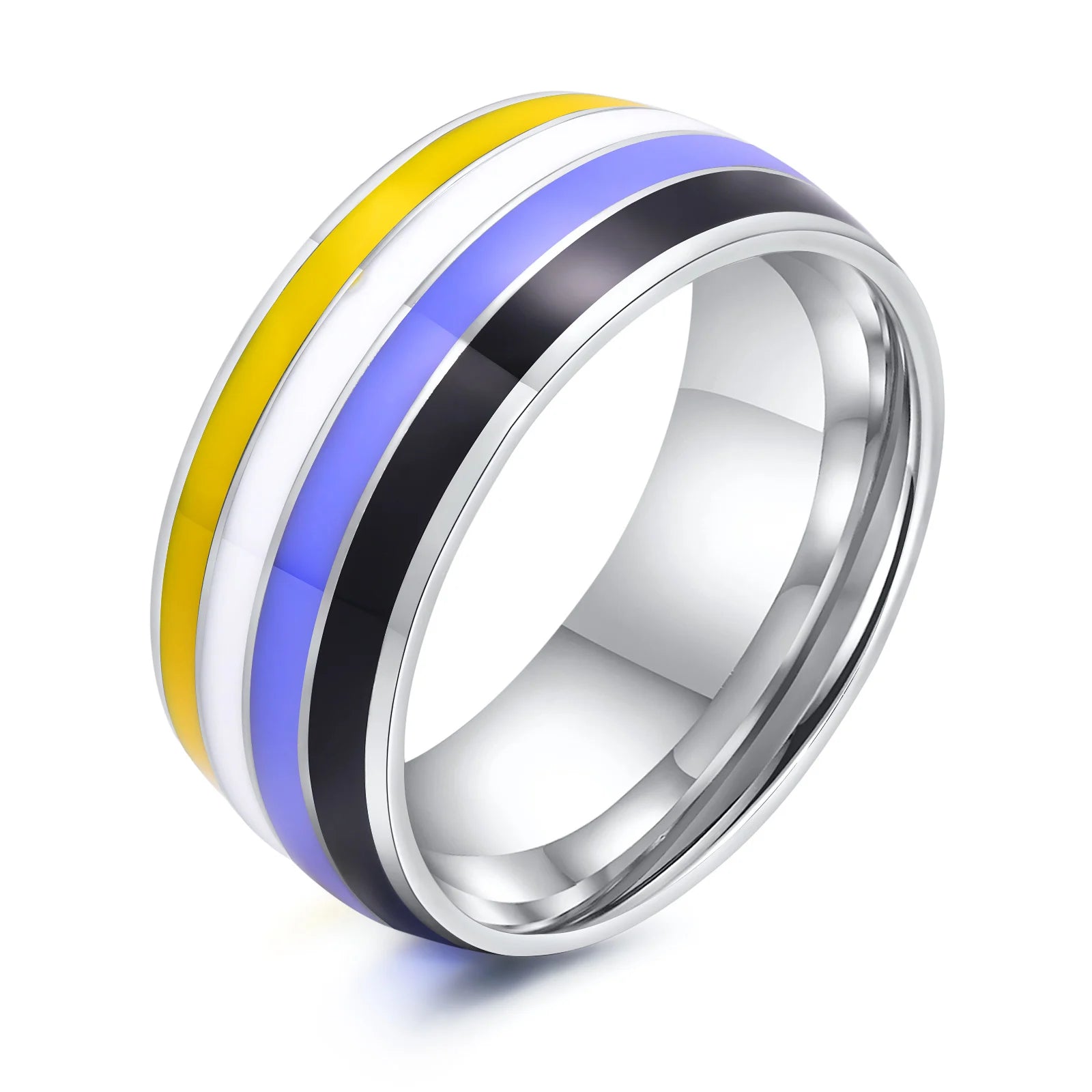 Pride Ring i Rustfritt Stål med Regnbuestripe