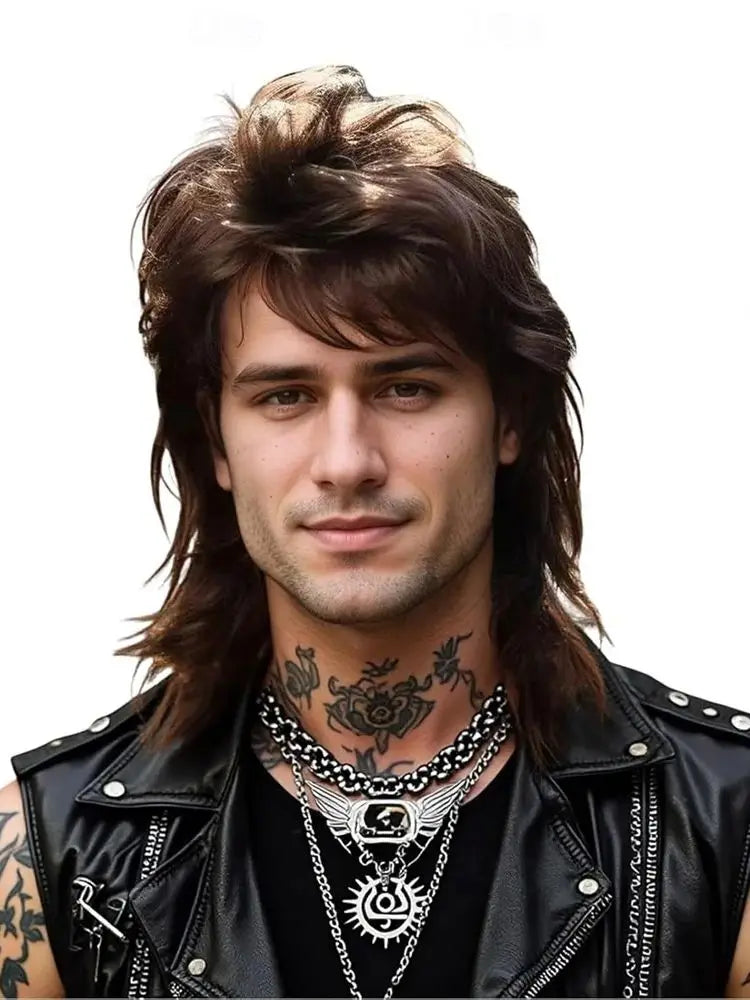 Retro Rocker Mullet Parykk for Herre
