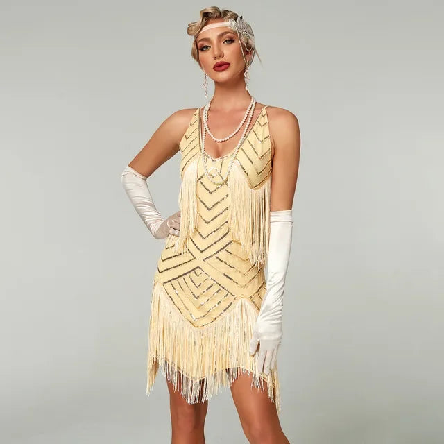 Gatsby Flapper Kjole med Paljetter og Frynser