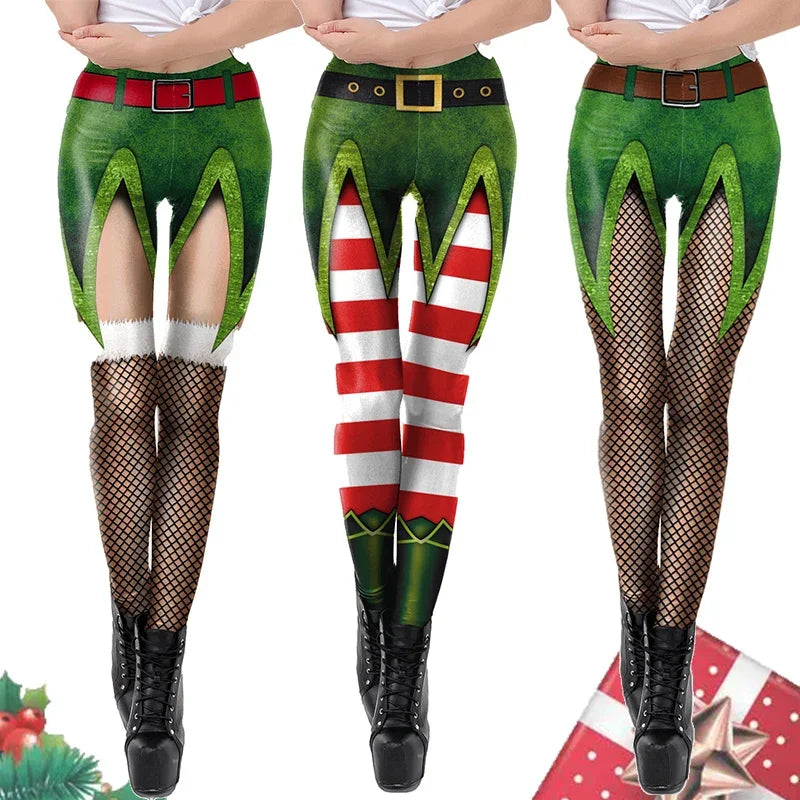 Grønne og Røde Alve-Tights / Jule-Leggings