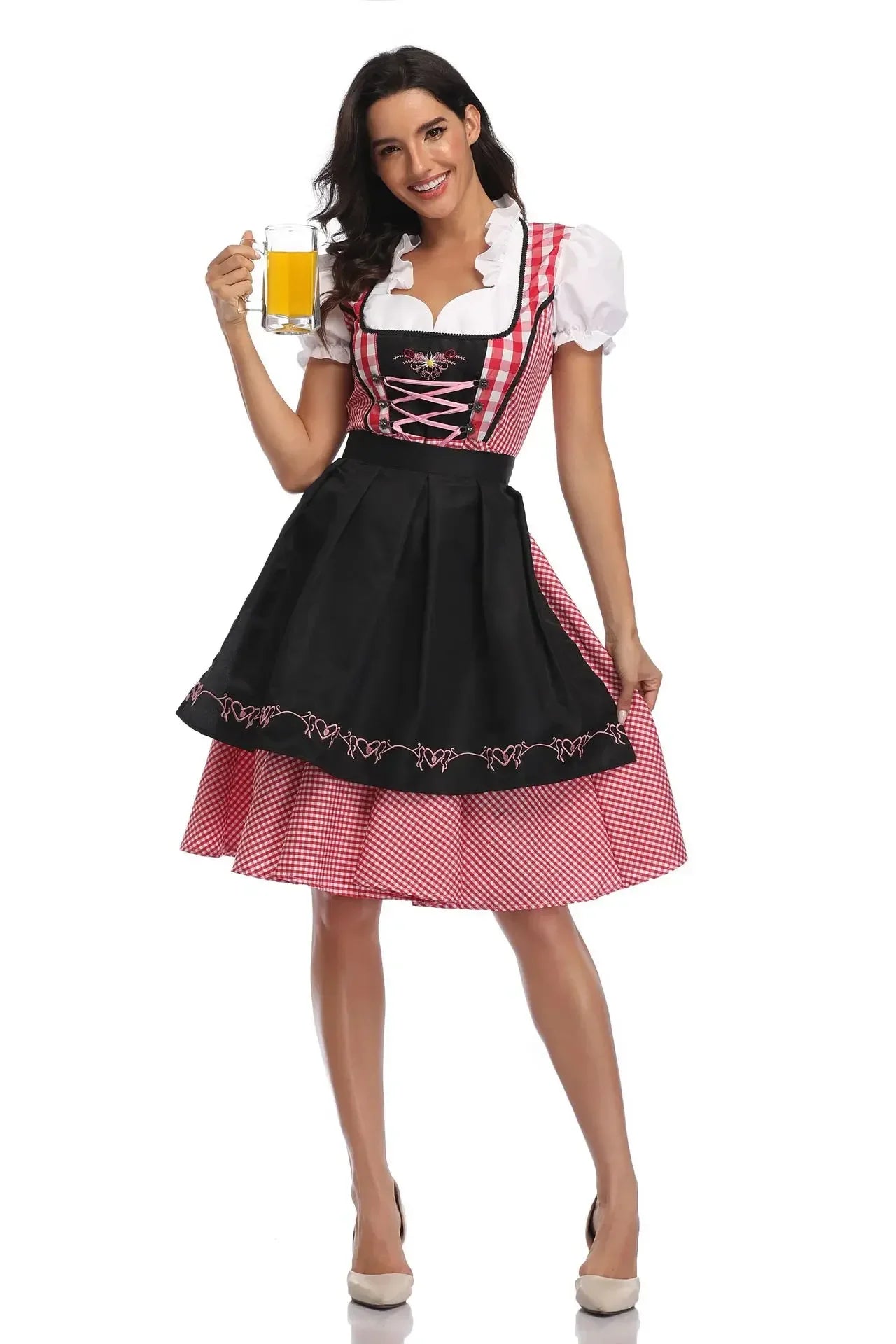 Klassisk Oktoberfest Dirndl Kjole med Forkle