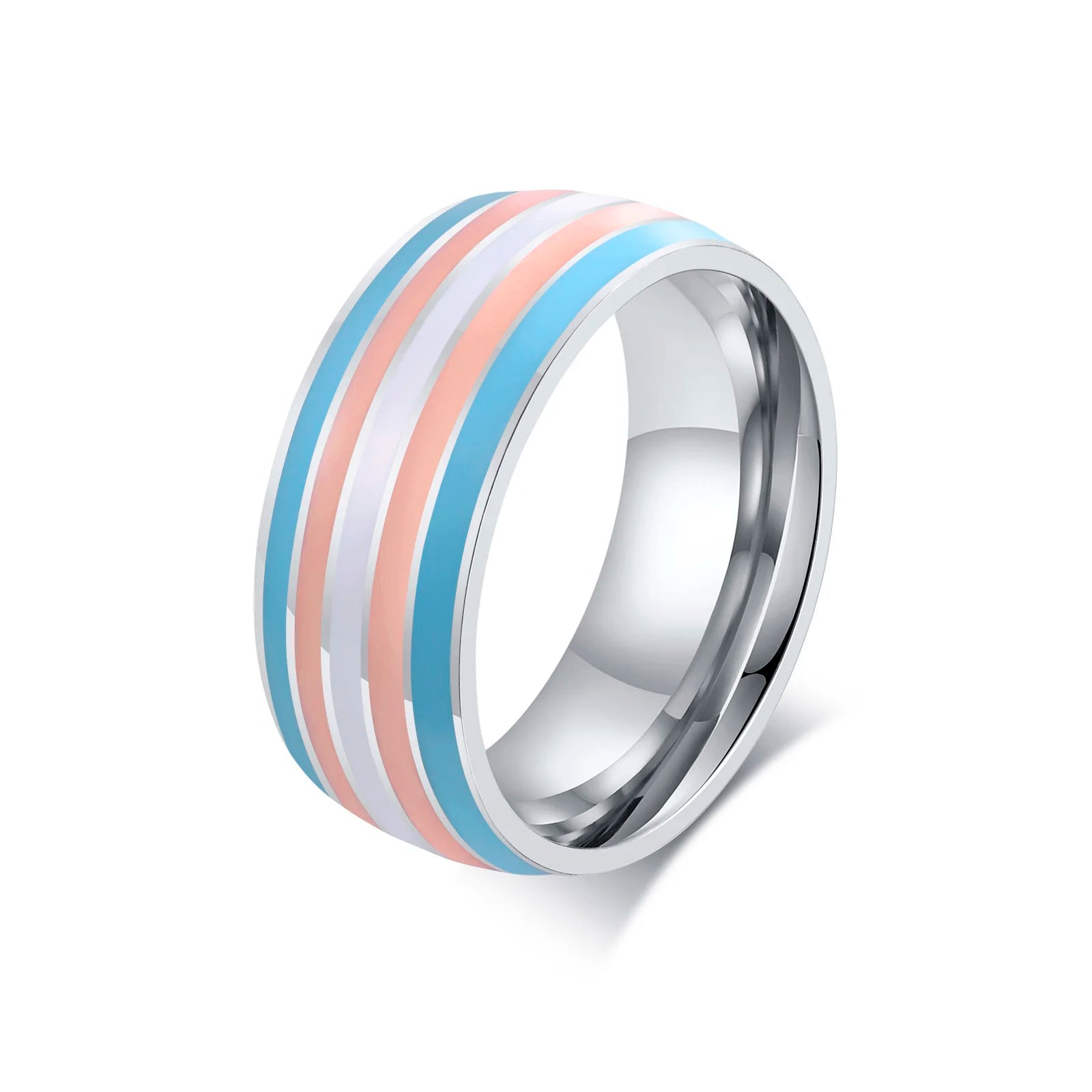 Pride Ring i Rustfritt Stål med Regnbuestripe