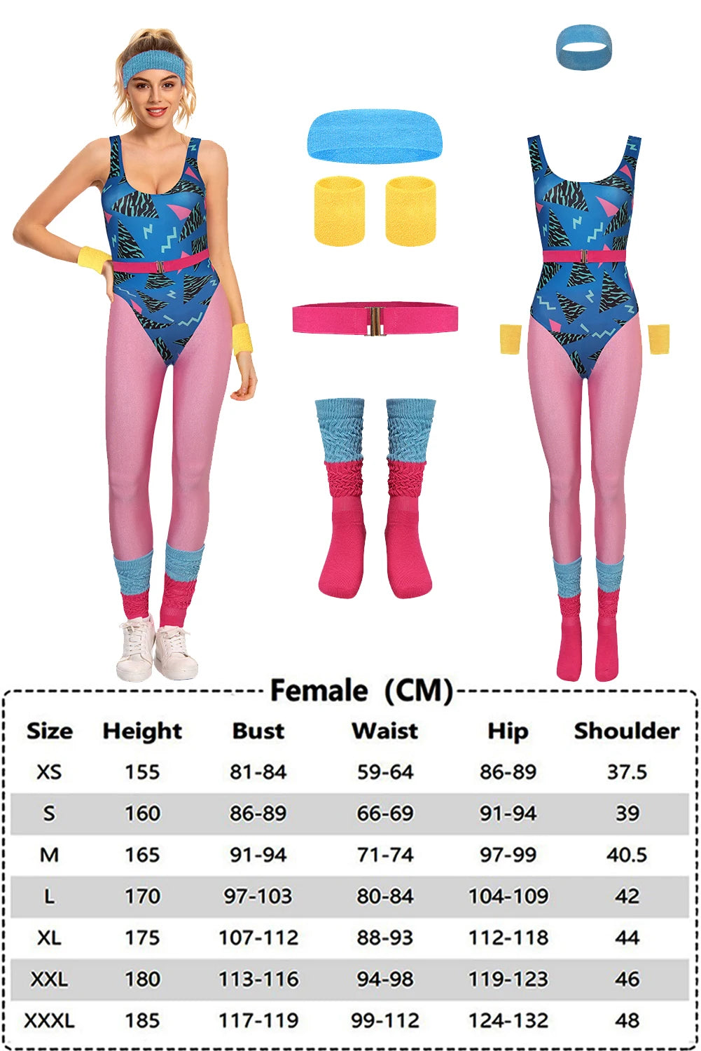 80s Neon Patchwork Retro Dress / Jumpsuit for Voksne