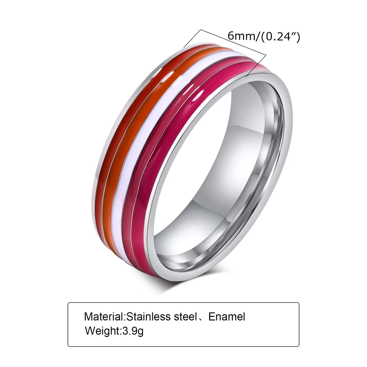 Pride Ring i Rustfritt Stål med Regnbuestripe