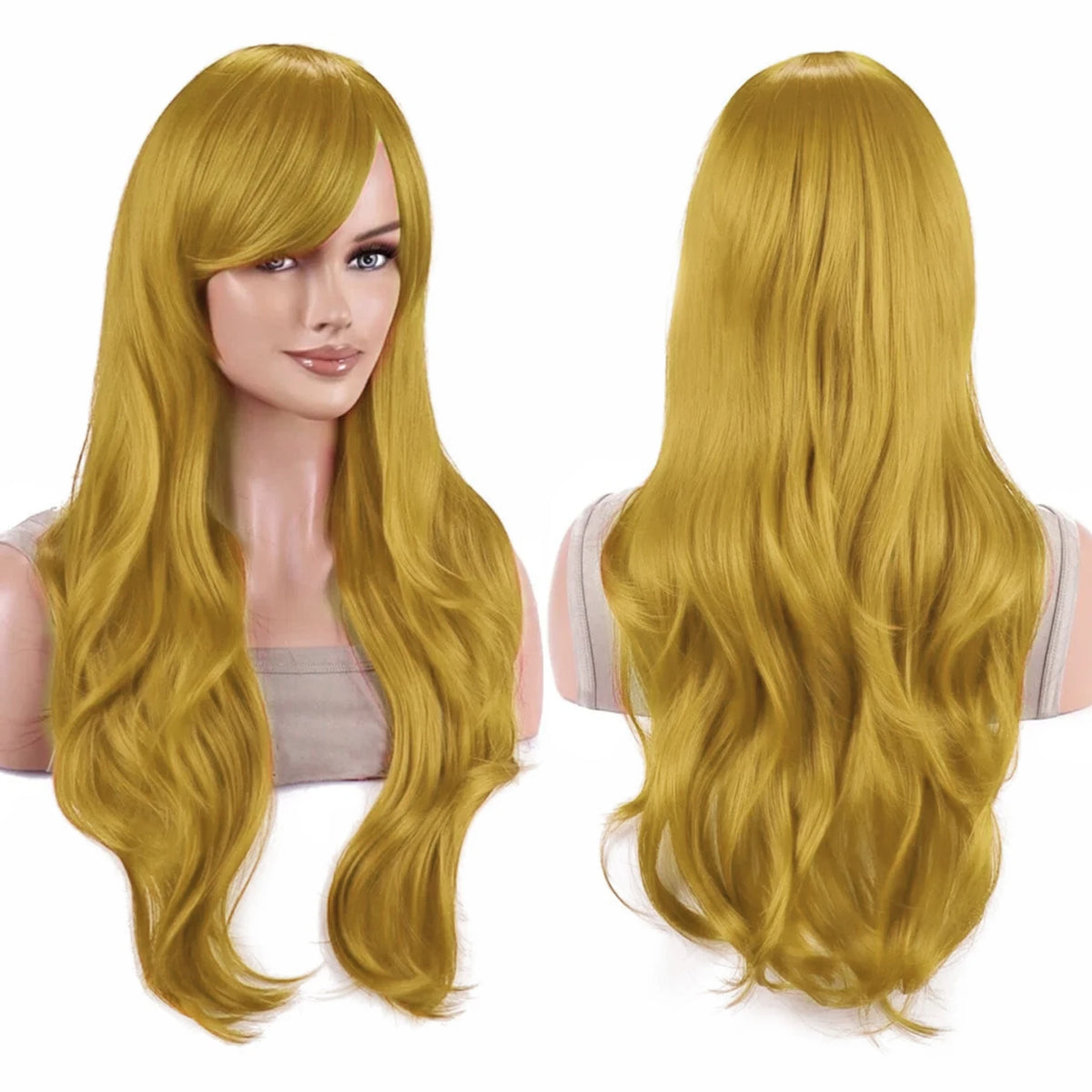 Lang Bølgete Cosplay-Parykk med Pannelugg (70 cm)