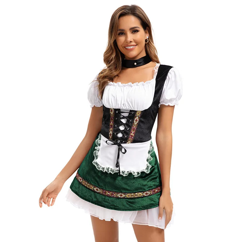 Elegant Vintage Dirndl-kjole med Snøring og Rysjer