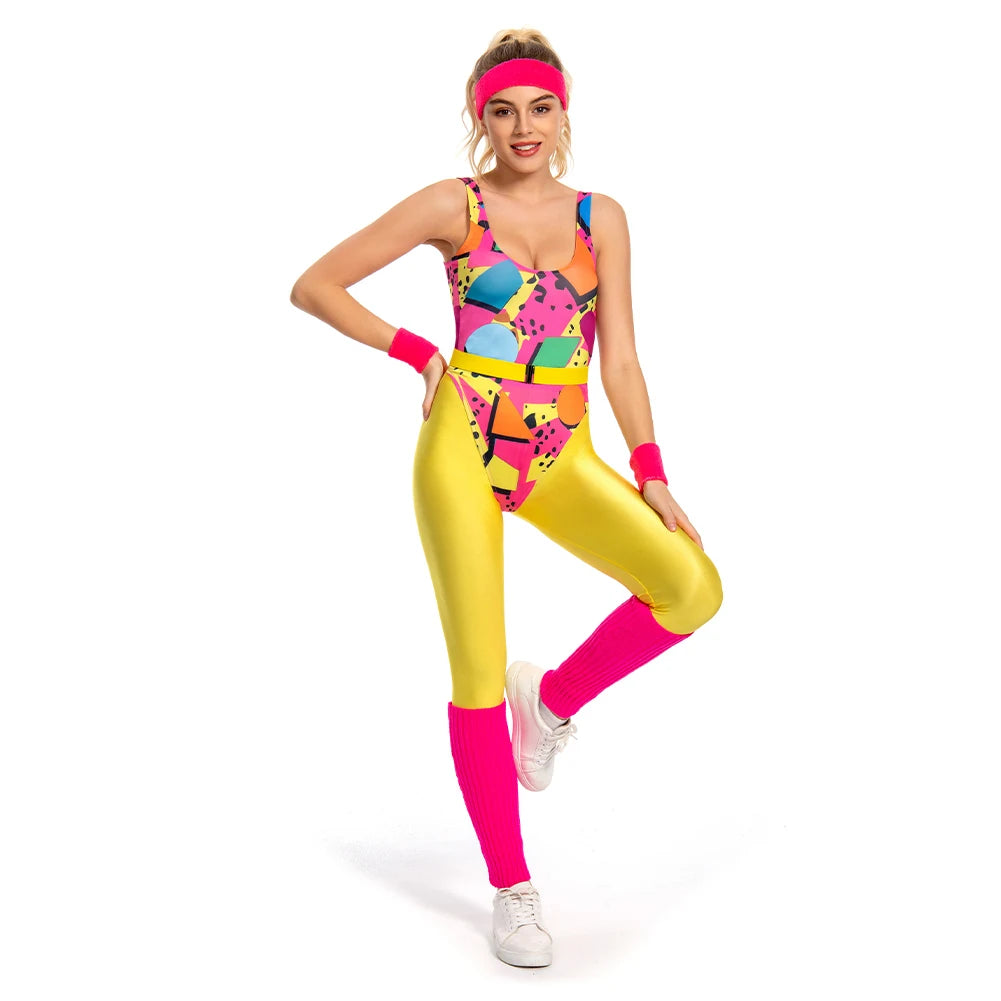 80s Neon Patchwork Retro Dress / Jumpsuit for Voksne