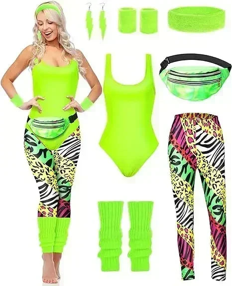 7-Delers Neon 80s Aerobic Kostymesett for Damer