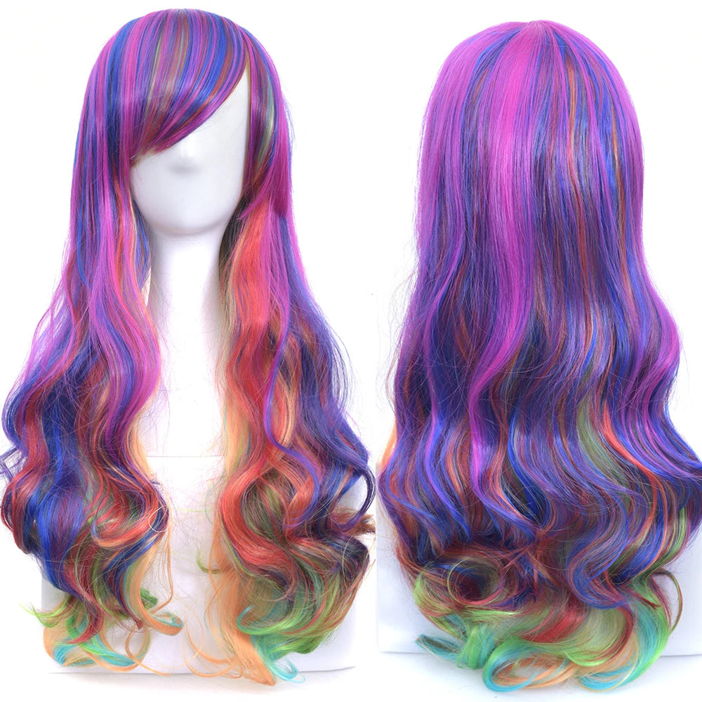 Regnbue Ombré Cosplay-Parykk med Pannelugg (70 cm)