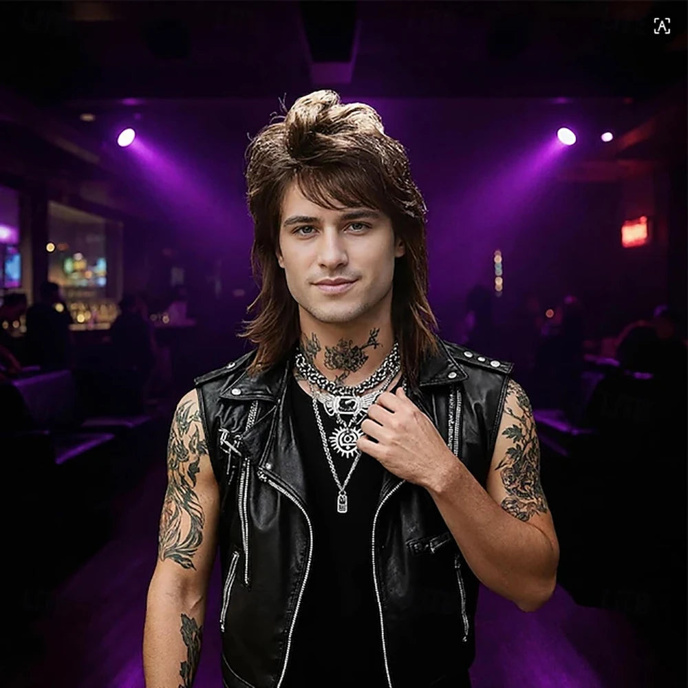 Retro Rocker Mullet Parykk for Herre
