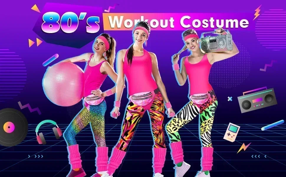7-Delers Neon 80s Aerobic Kostymesett for Damer