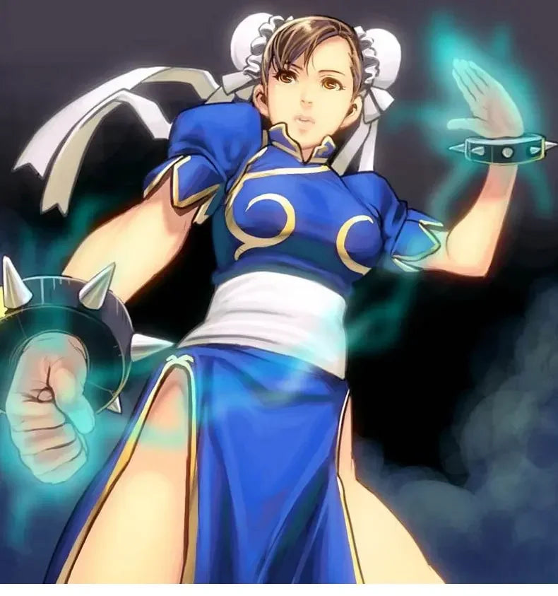 Street Fighter Chun-Li Cosplay Kjole & Hårpynt