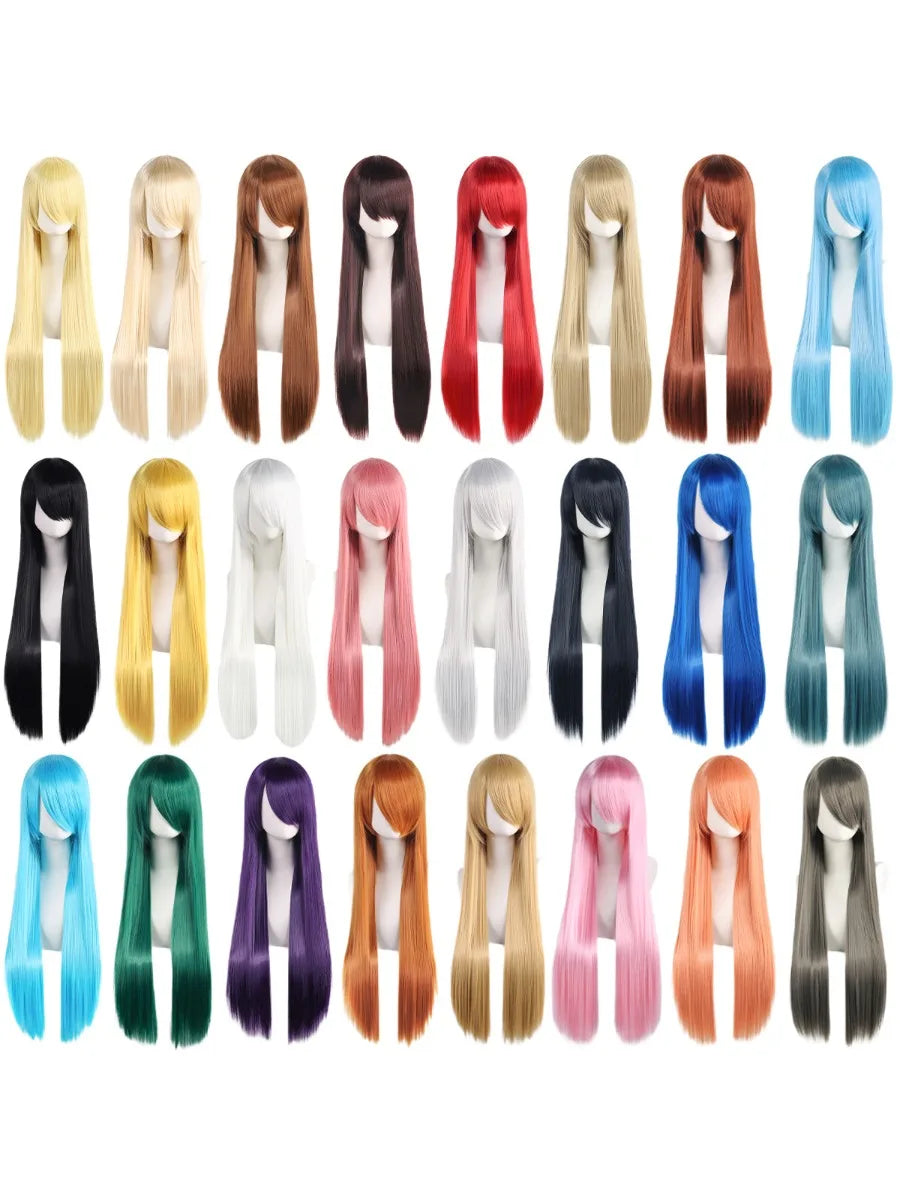 Lang Rett Lolita Cosplay-Parykk med Pannelugg (80 cm)