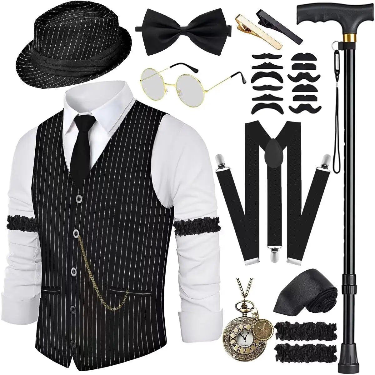Complete 1920-tallet Herre Kostymesett med Vest & Hatt