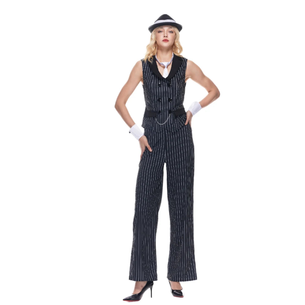 Gangster Kvinne Kostyme 1920-tallet (Nålestripet Dress)