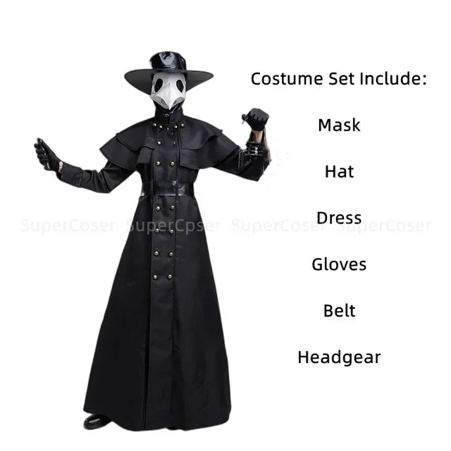 Pestlege / Plague Doctor Kostyme med Maske og Hatt