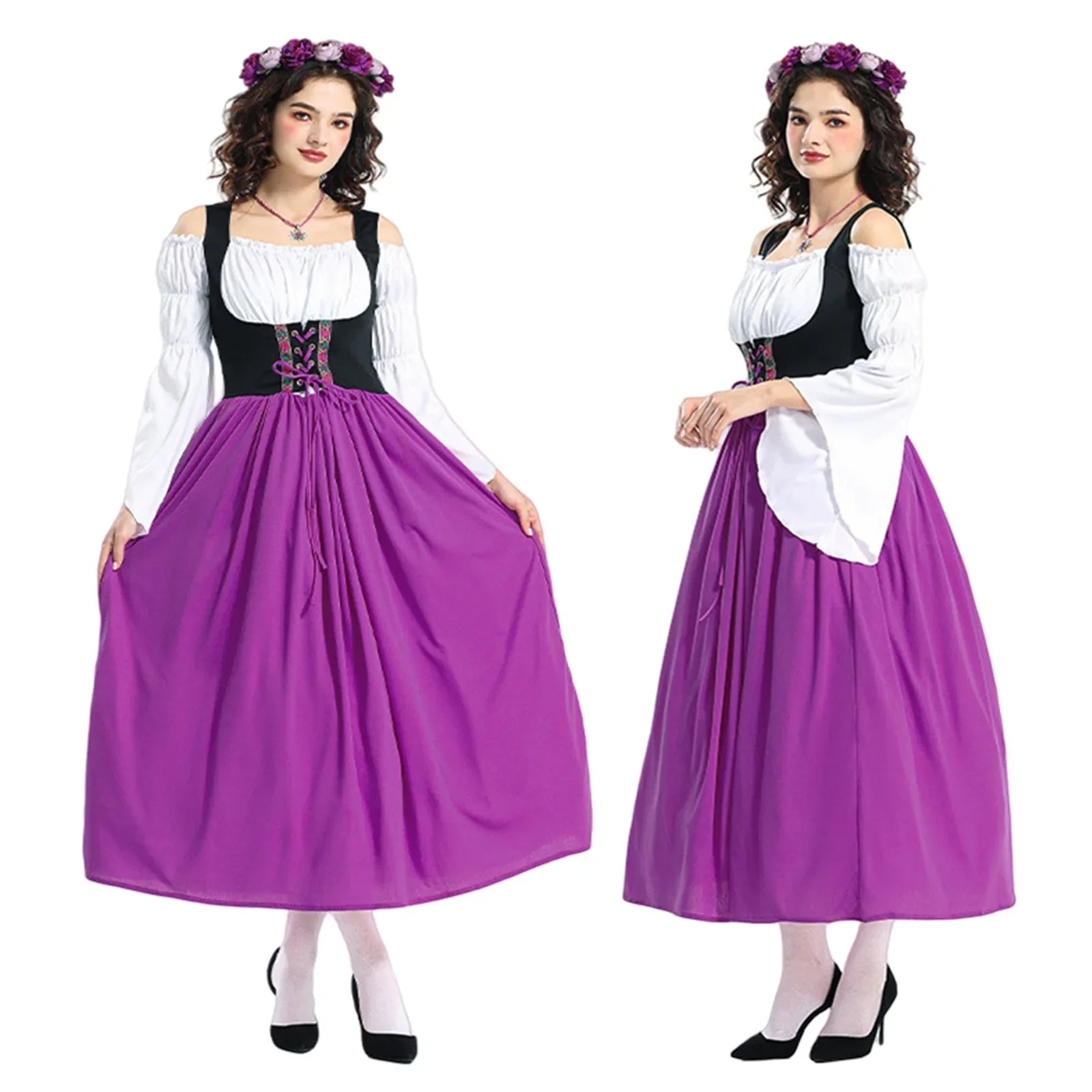 Tradisjonell Bayersk Dirndl med Forkle og Hodeskjerf