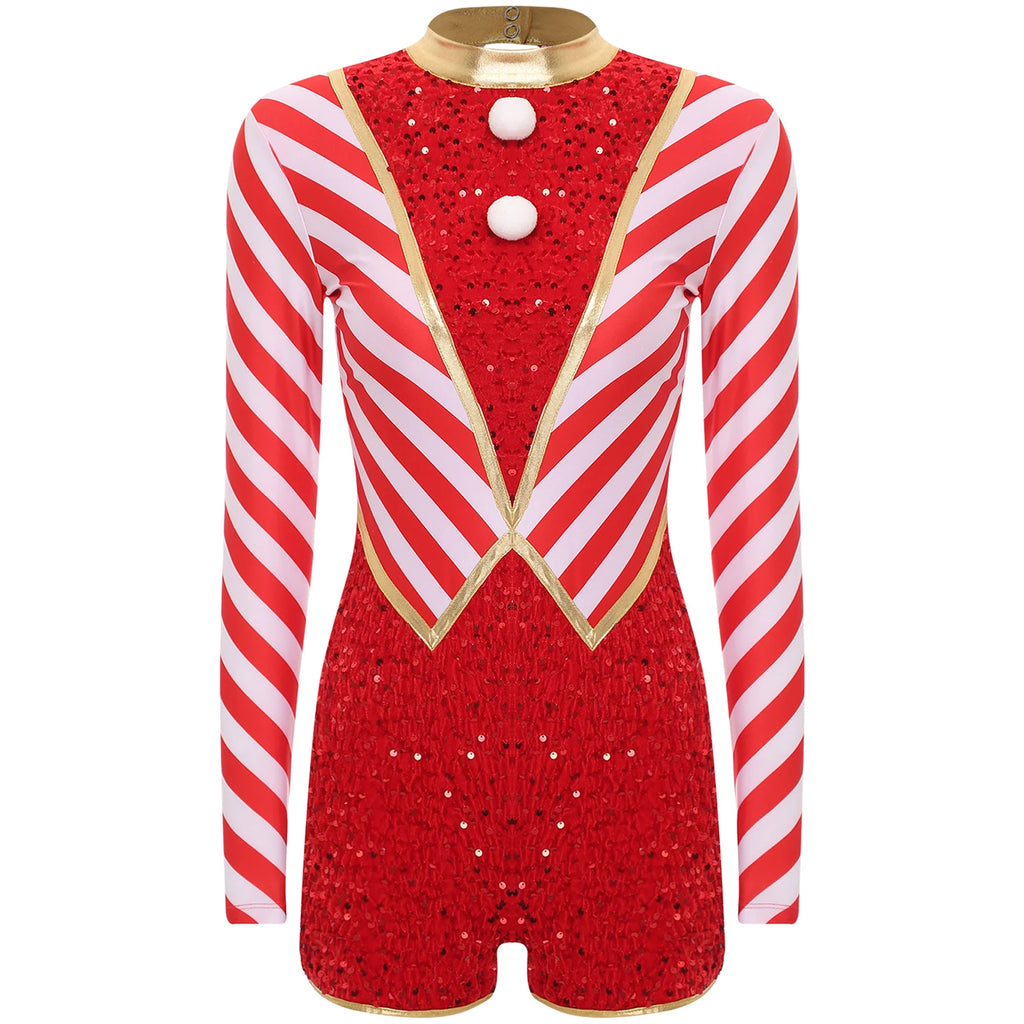 Candy Cane Jumpsuit for Damer med Paljetter og Pomponger