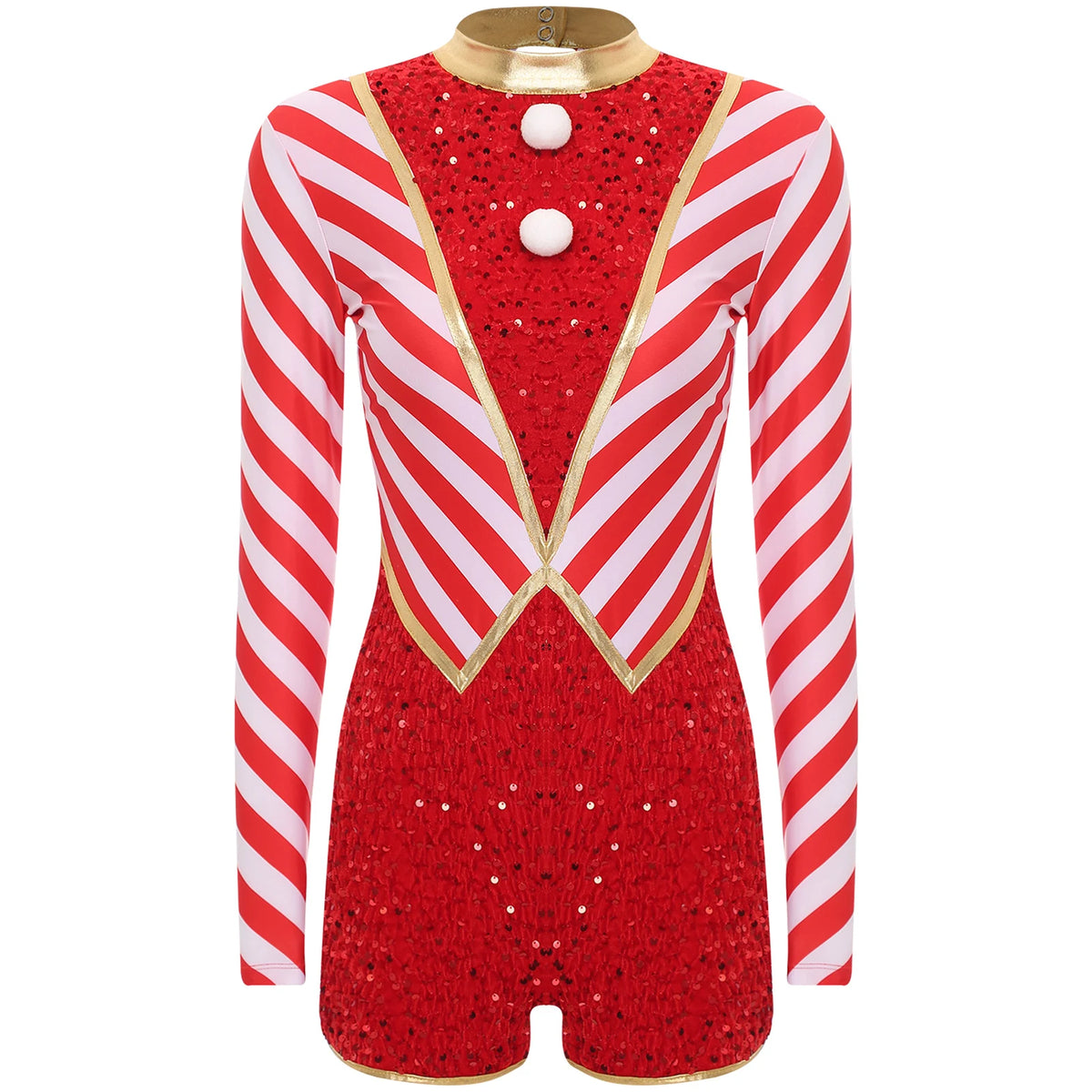Candy Cane Jumpsuit for Damer med Paljetter og Pomponger