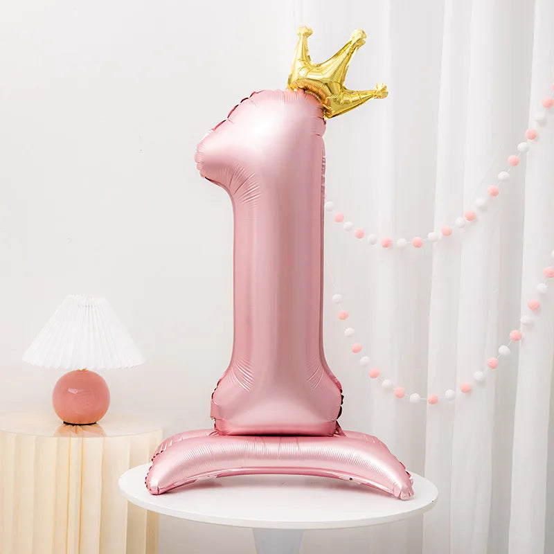 Rosa Tallballong med Kronedekor 100cm