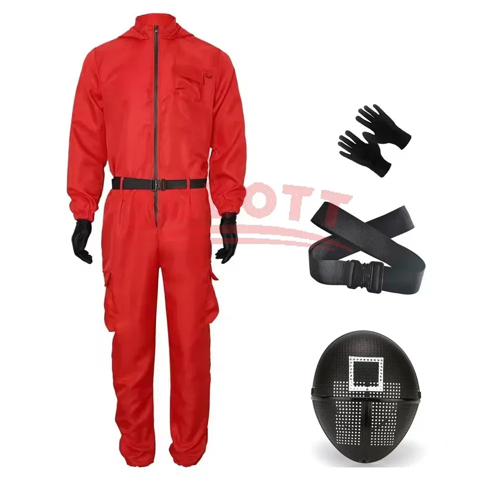 Rosa Jumpsuit Kostymesett med Maske