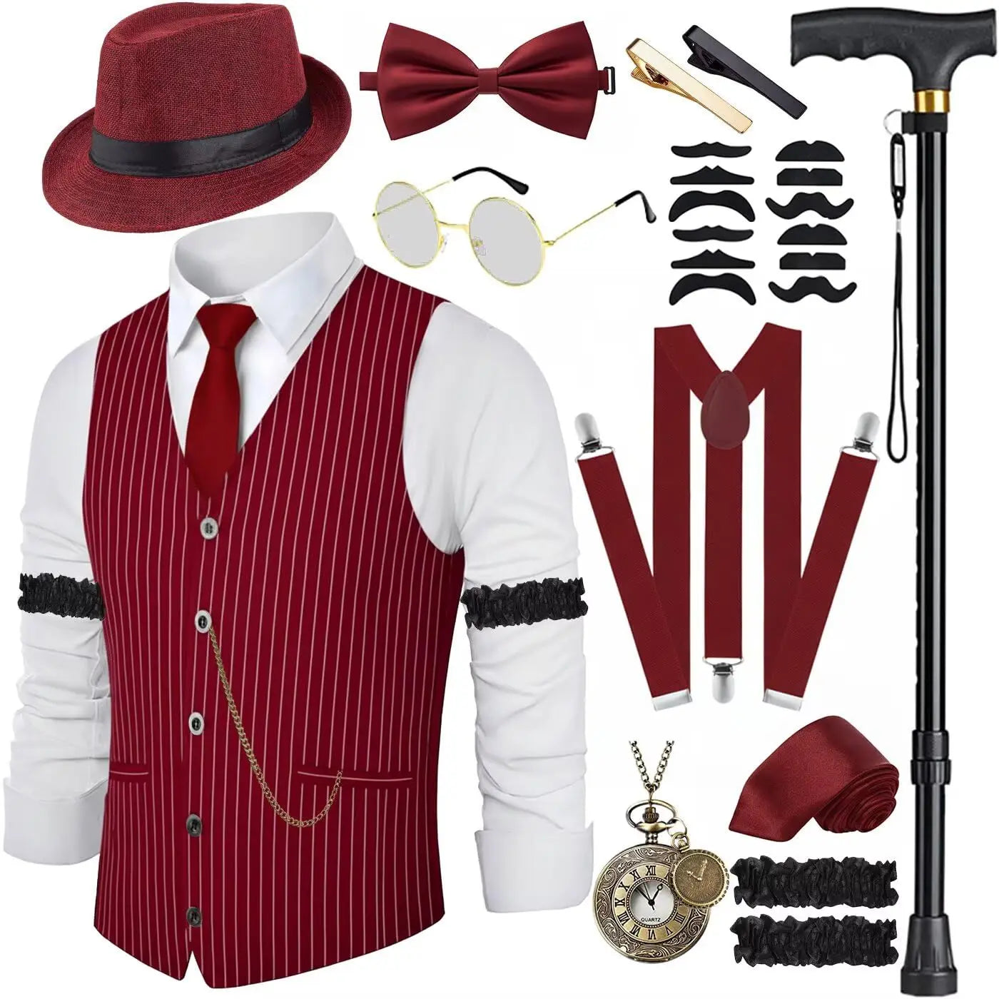 Complete 1920-tallet Herre Kostymesett med Vest & Hatt