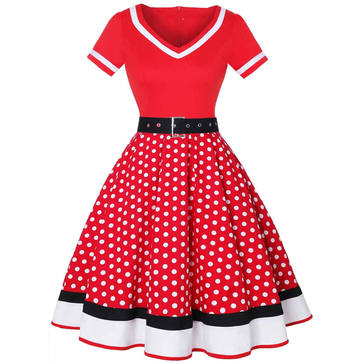 Polka Dot Retro 50-talls Kjole med Belte