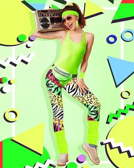 7-Delers Neon 80s Aerobic Kostymesett for Damer
