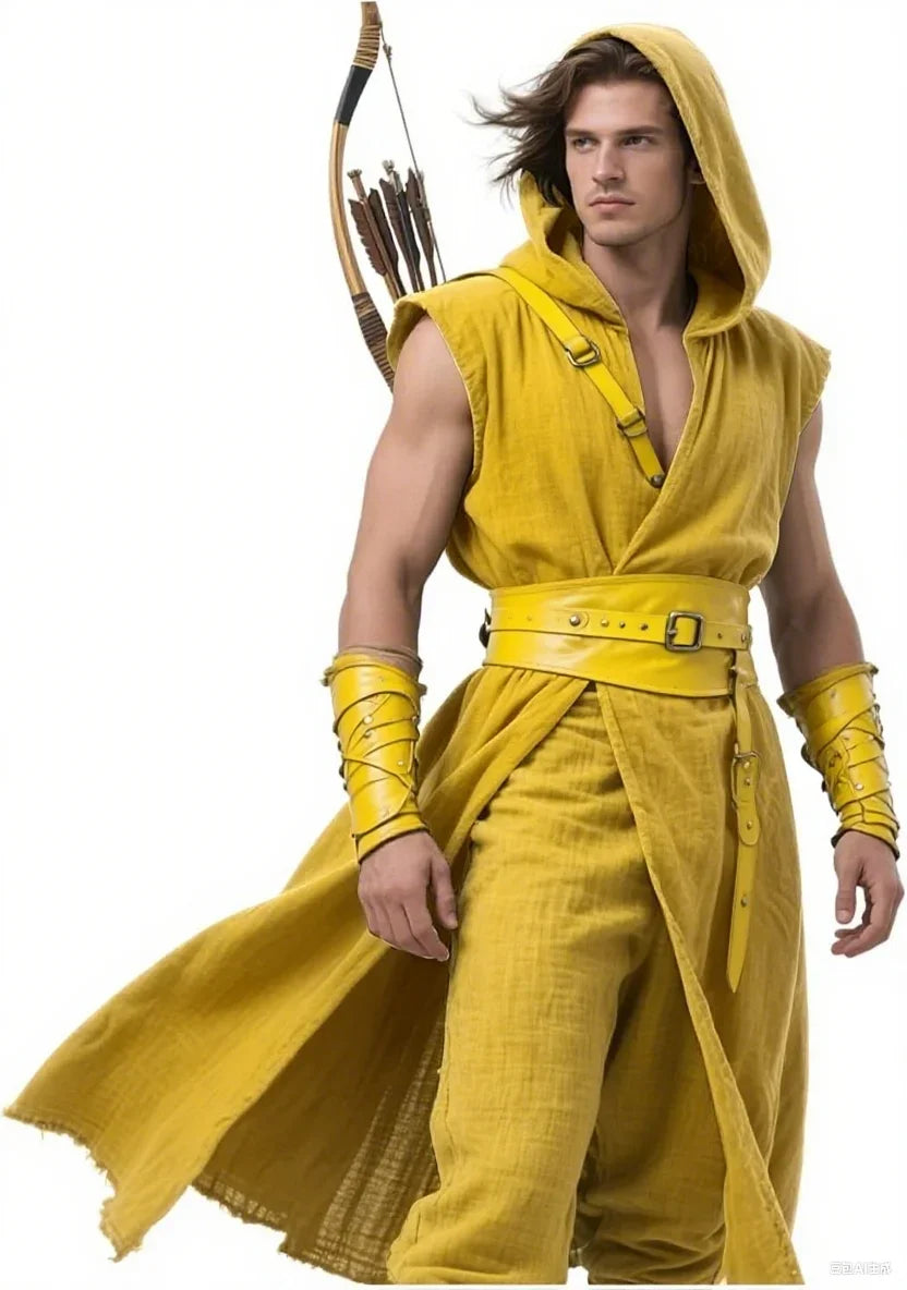 Mens Medieval Hooded Surcoat Kostyme