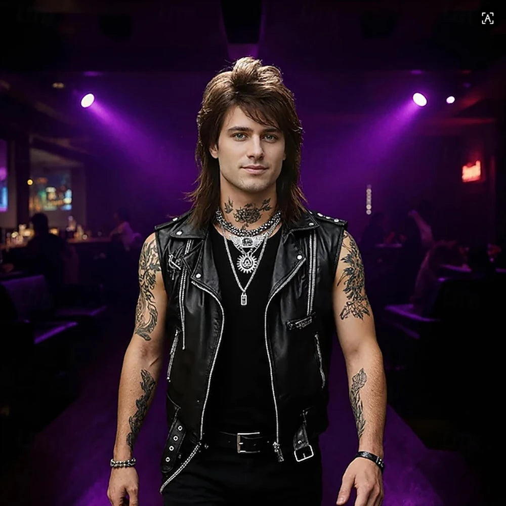 Retro Rocker Mullet Parykk for Herre