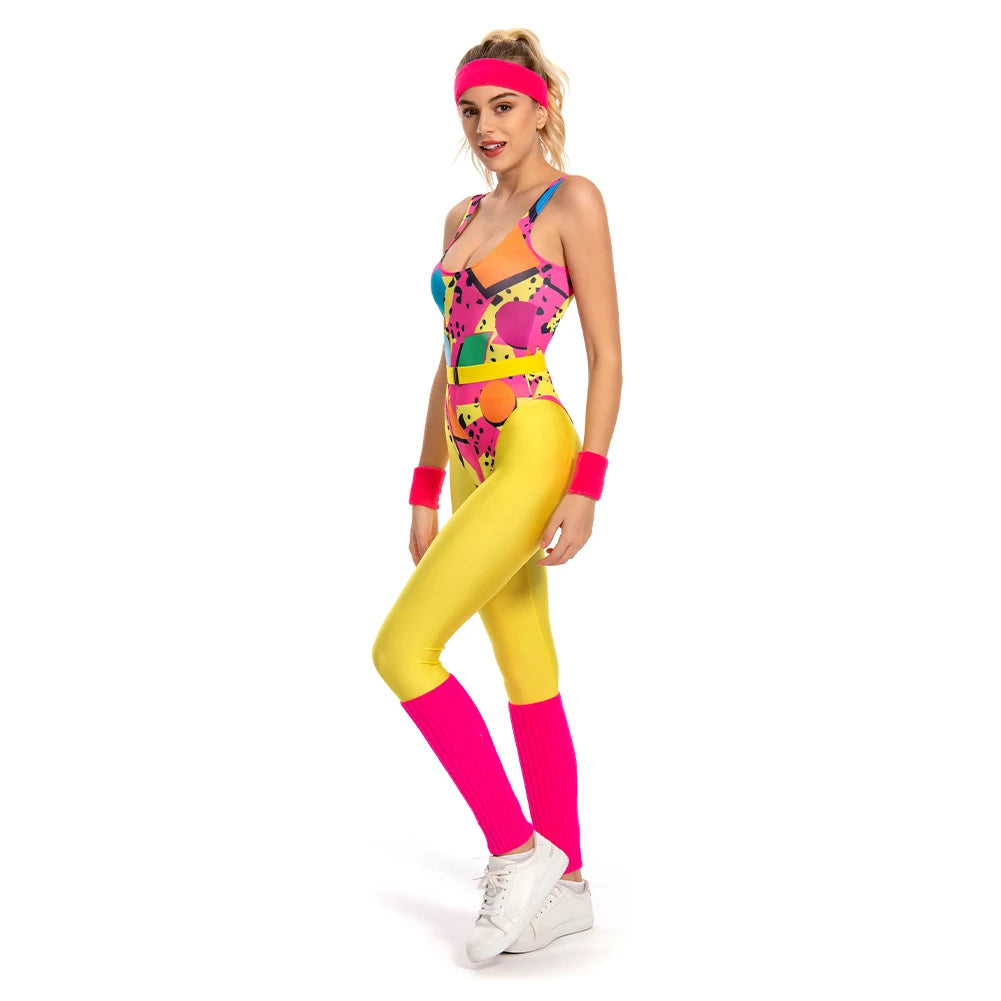 80s Neon Patchwork Retro Dress / Jumpsuit for Voksne