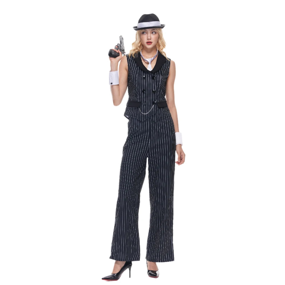 Gangster Kvinne Kostyme 1920-tallet (Nålestripet Dress)