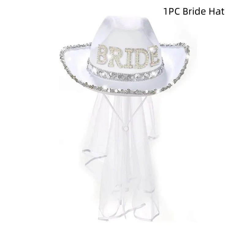 Bride To Be Cowboyhatt med Slør & Satengbånd