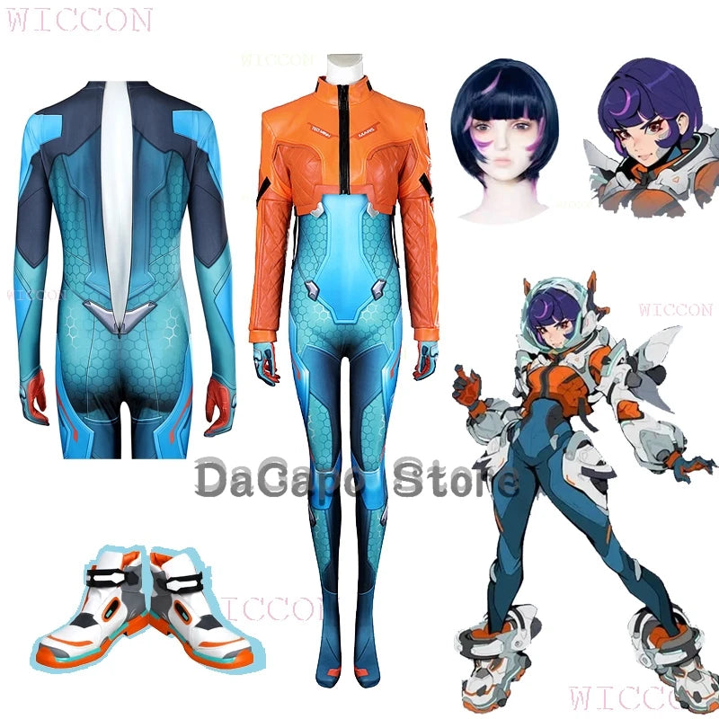 Overwatch 2 Juno Cosplay Kostyme & Parykk Komplett Sett