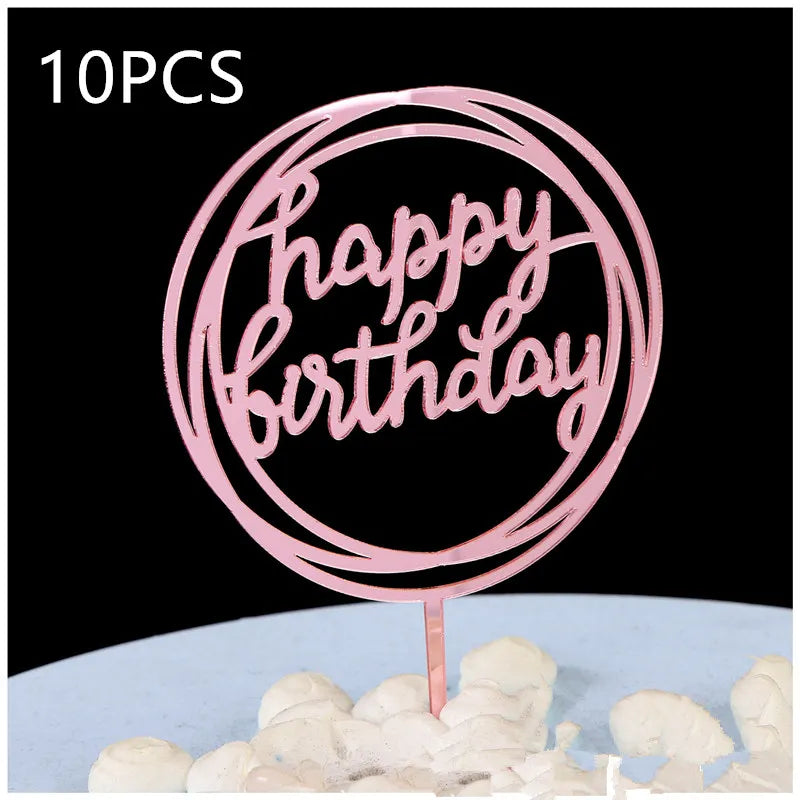 10-Pakning Akryl Happy Birthday Kaketoppere