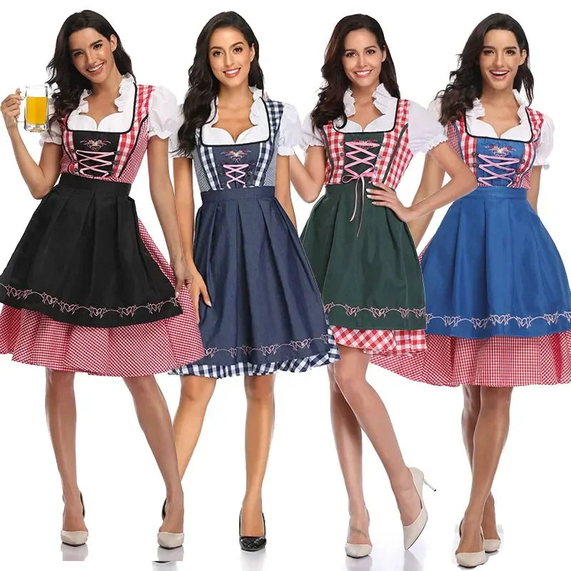 Klassisk Oktoberfest Dirndl Kjole med Forkle