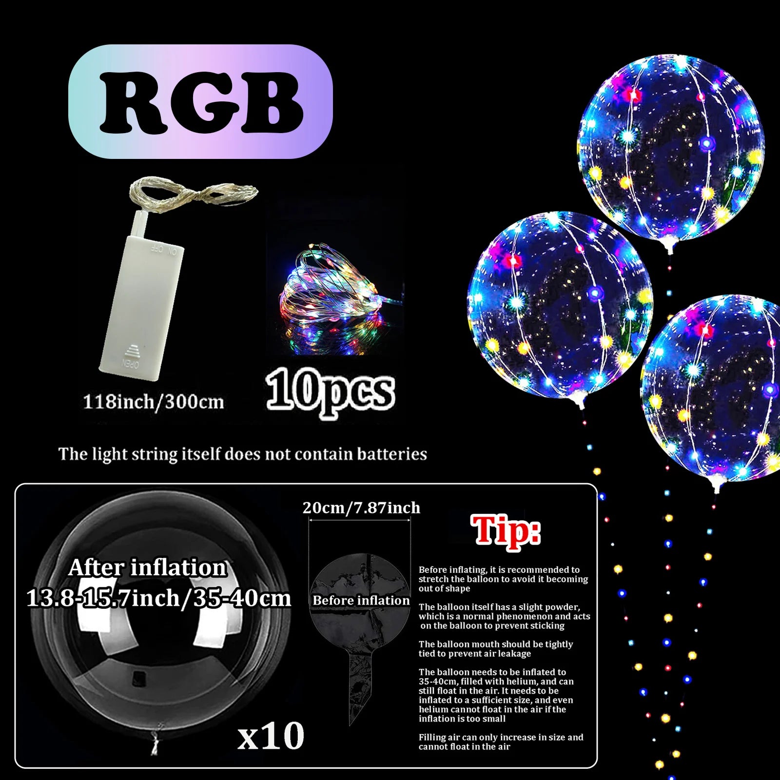 LED Bobo-ballonger med Lys (10-pk)