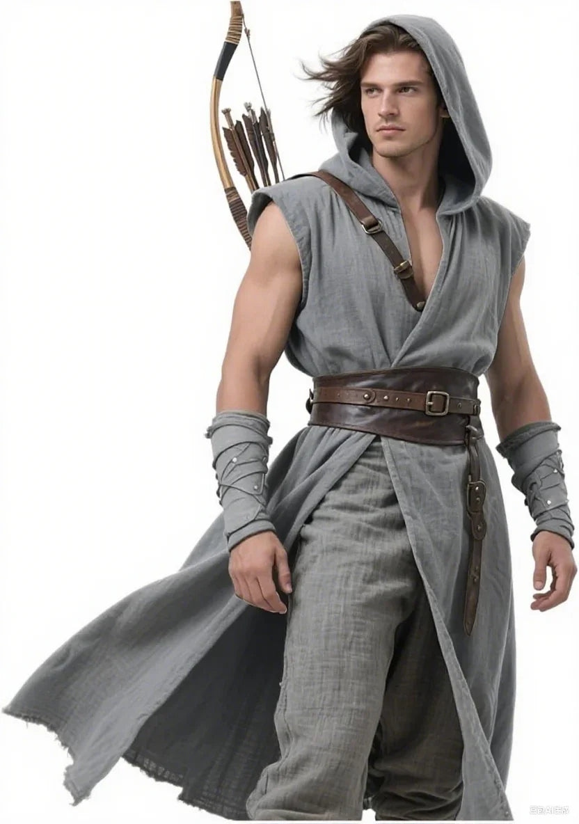 Mens Medieval Hooded Surcoat Kostyme