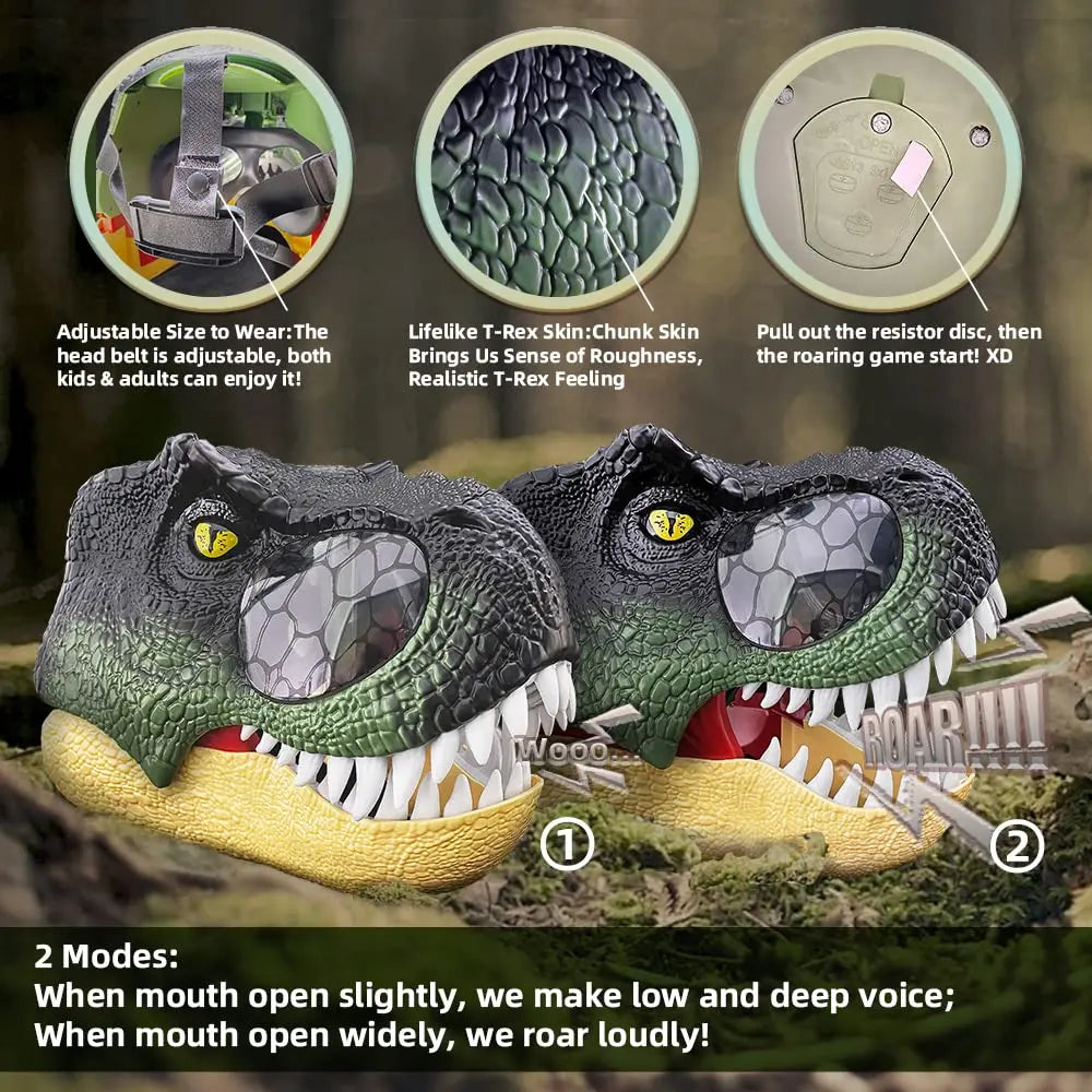 T-Rex Dinosaurus Lateksmaske med LED-øyne og Lyd