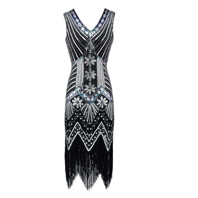 Elegant Great Gatsby Flapper Kjole med Tilbehørsett