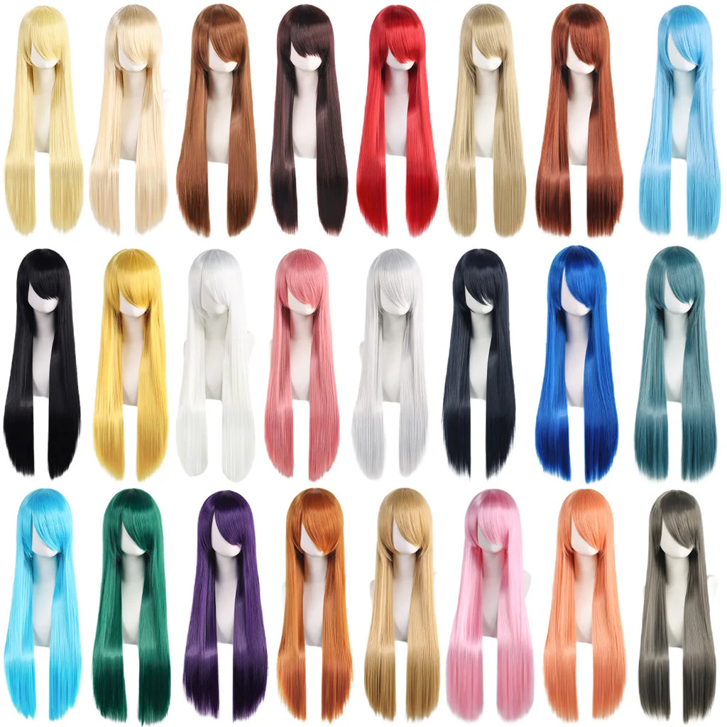 Lang Rett Lolita Cosplay-Parykk med Pannelugg (80 cm)