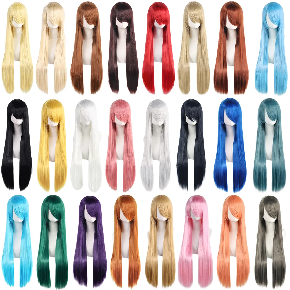 Lang Rett Lolita Cosplay-Parykk med Pannelugg (80 cm)