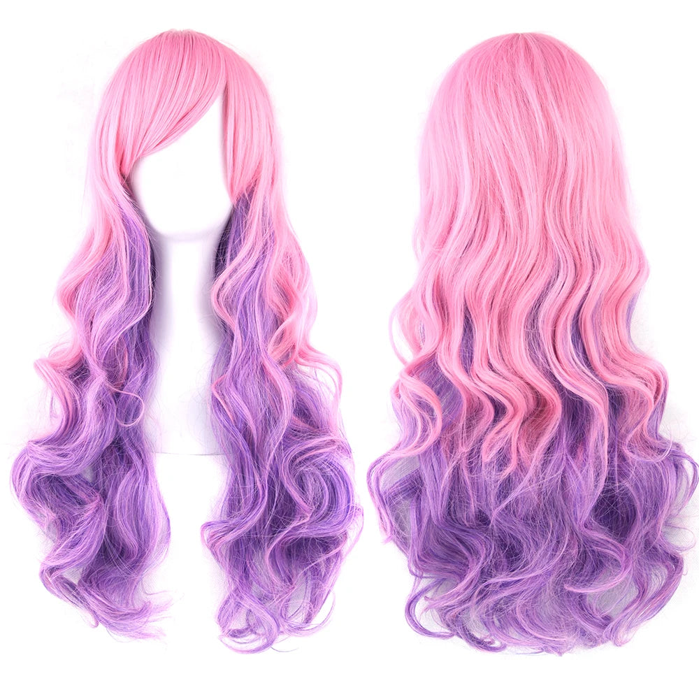 Regnbue Ombré Cosplay-Parykk med Pannelugg (70 cm)