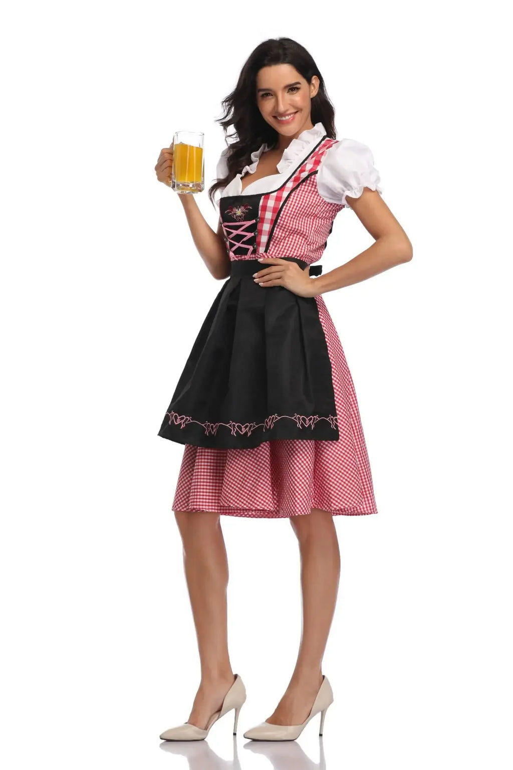 Klassisk Oktoberfest Dirndl Kjole med Forkle