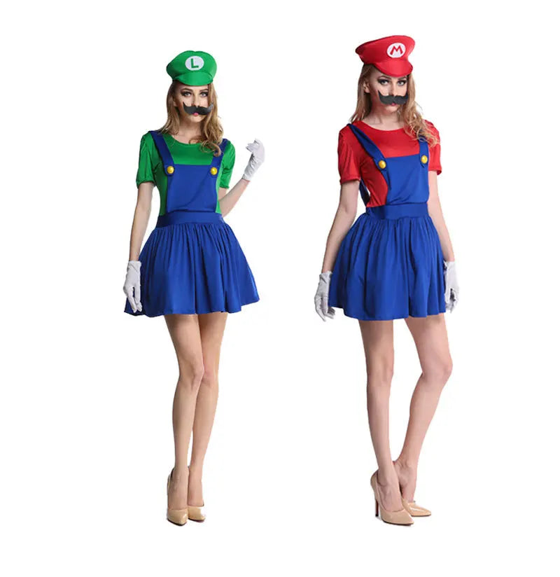 Super Mario Luigi Deluxe Kostyme med Hatt & Bart