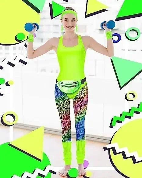 7-Delers Neon 80s Aerobic Kostymesett for Damer
