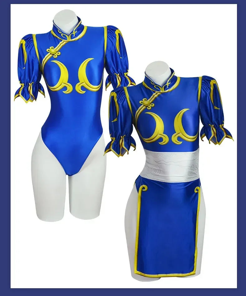 Street Fighter Chun-Li Cosplay Kjole & Hårpynt
