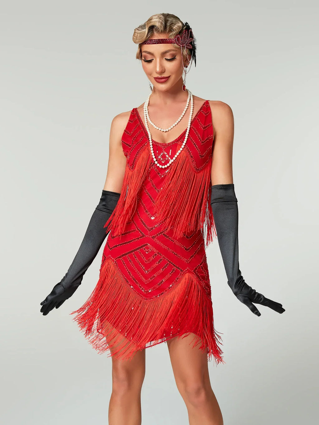 Gatsby Flapper Kjole med Paljetter og Frynser