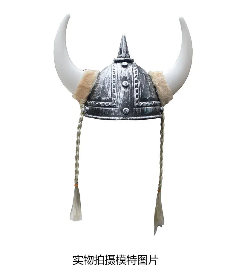 Vikinghjelm med Horn og Fletter