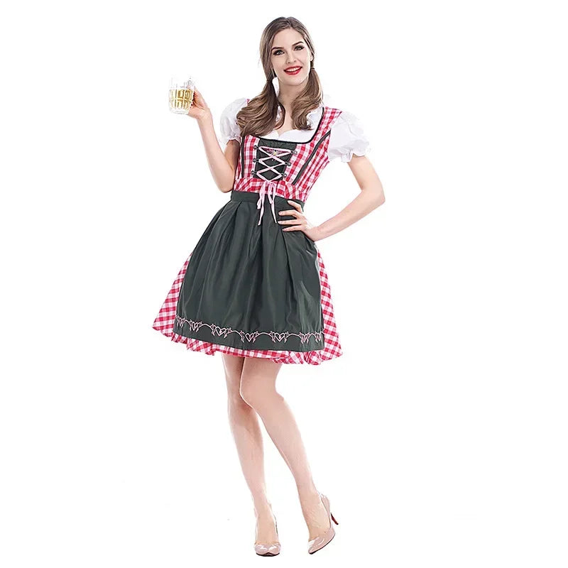 Klassisk Oktoberfest Dirndl Kjole med Forkle